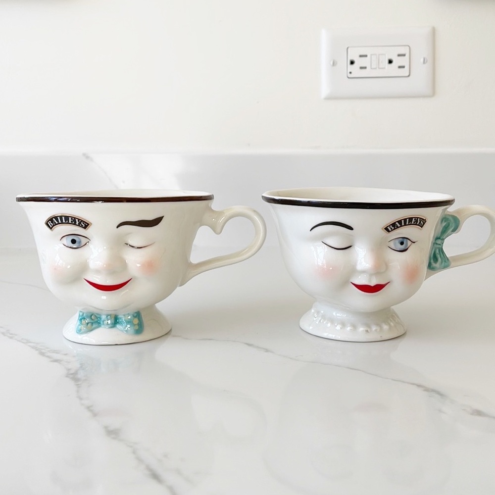 BAILEYS Limited Edition set winking teacups vintage boy girl white retro yum - Picture 1 of 8